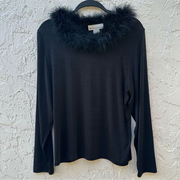 DRESS BARN Top Women XL Slinky Stretch Feather Collar Whimsigoth Evening Vintage - Picture 1 of 4